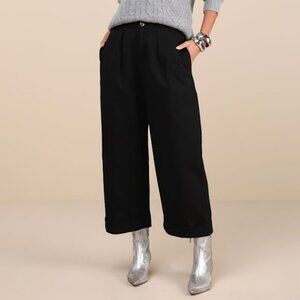 Lulus Easy Confidence Black Cuffed Wide-leg Pants - Size M